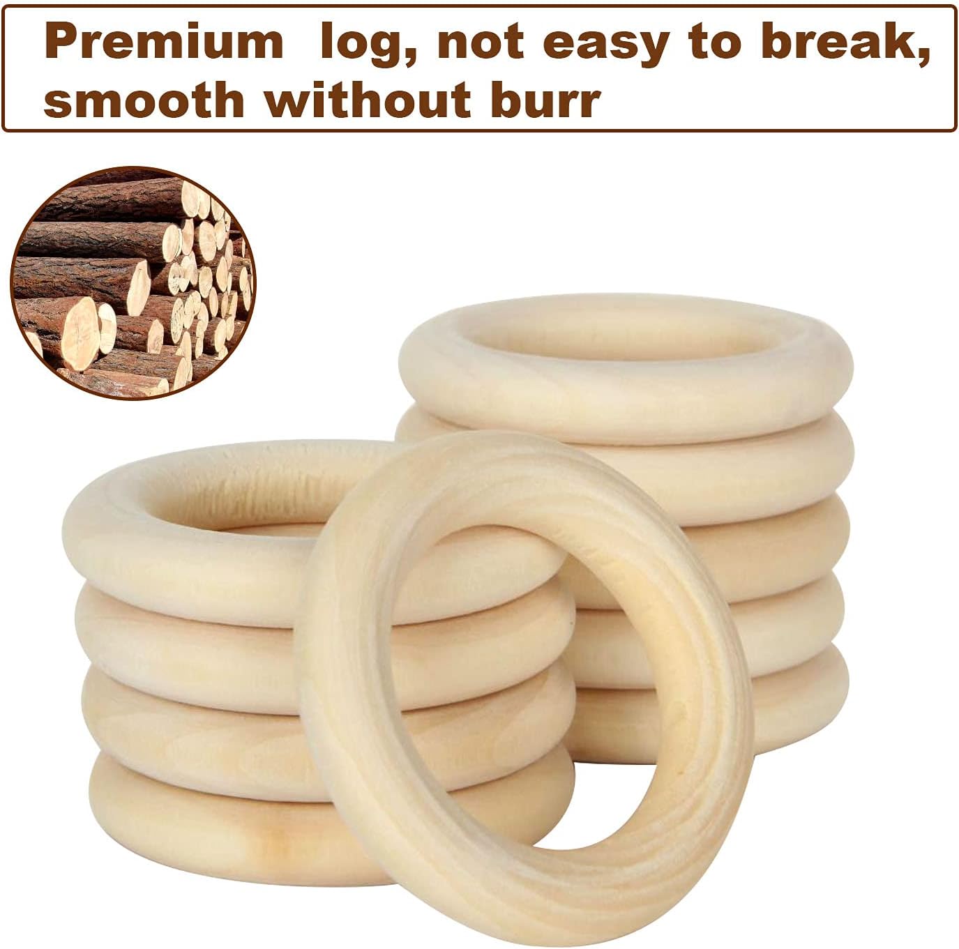APACALI 20PCS Wood Rings for Crafts 4 Inch Large Natural Unfinished Wooden Ring 96mm Smooth Solid Smooth Wood Macrame Rings for DIY Crochet Wood Hoops Connectors Jewelry Making