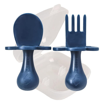 Grabease Baby Feeding Utensils - Anti-Choke Collar & Toddler Fork for Ages 1-3 - Easy-Grip Curved Handle Infant Spoon - Dishwasher-Safe Convenience & Baby Cutlery - Teal