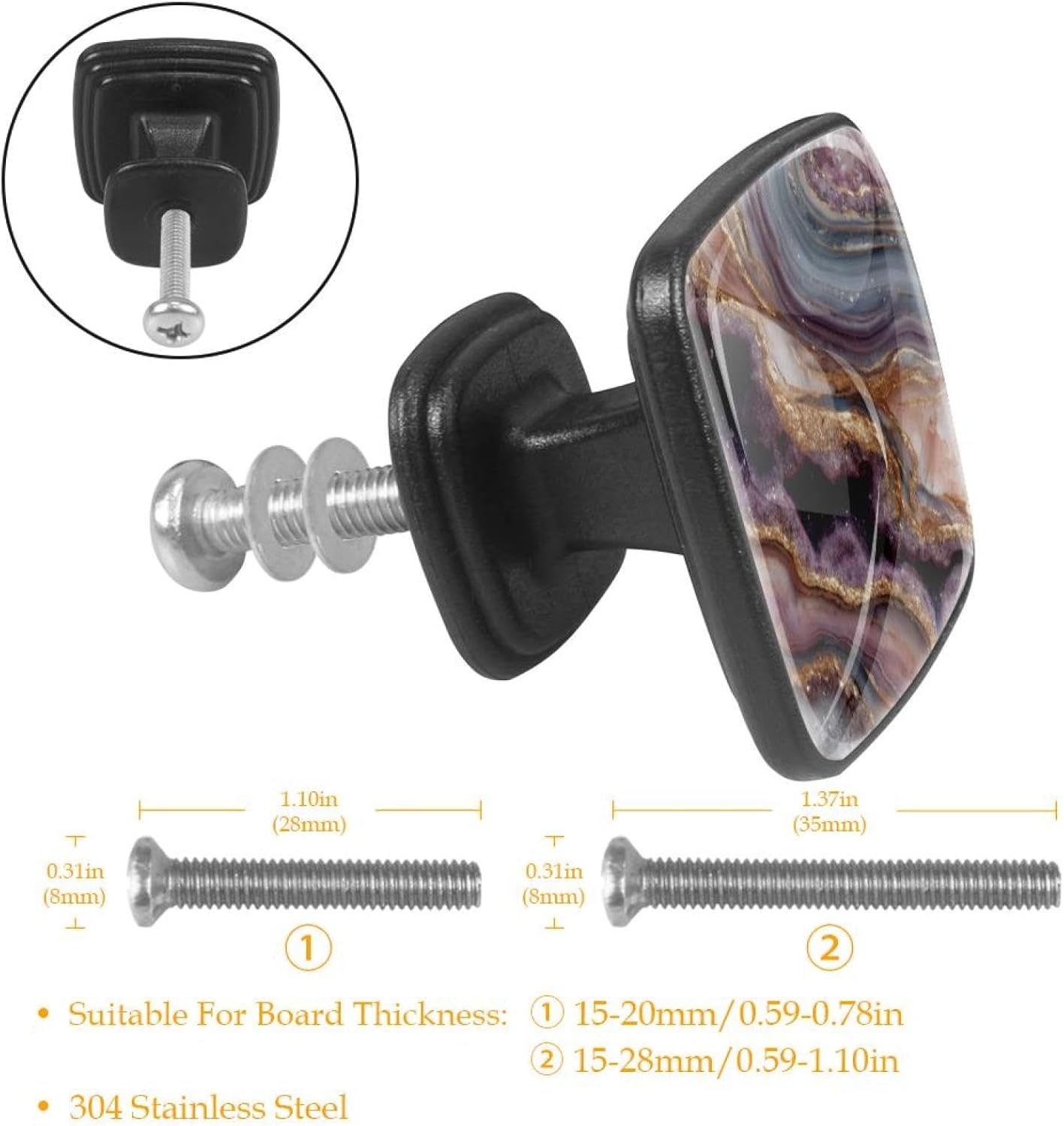 4 Pack Cabinet Knobs Drawer Pulls, 30mm Round ABS Glass Drawer Hardware Growing Purple Butterflies Cabinet Handles with Screws for Dressers Kitchens Cupboard