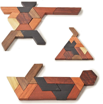 KINGZHUO Hexagon Tangram Puzzle Wooden Puzzle for Children and Adults Challenging Puzzles Wooden Brain Teasers Puzzle for Adults Puzzles Games Family Portable Brain Games Tangrams for Adults
