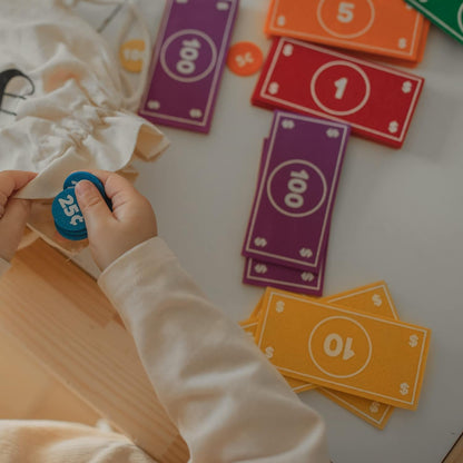 Good Ground Pretend Play Kids Felt Money Educational Montessori Toy Dollars Bills Coins Wallet Childrens Counting Set Toddlers STEM Gift Rainbow