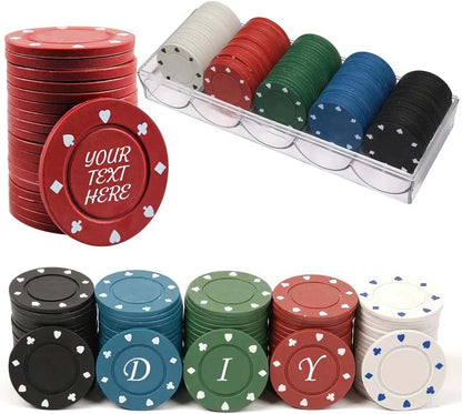 100 Plastic Poker Chips with no denominations, DIY Print with Your Personalized Text, Poker Card Game Chips Bulk, Counting Discs Markers for Math Counting, Game Play, Party