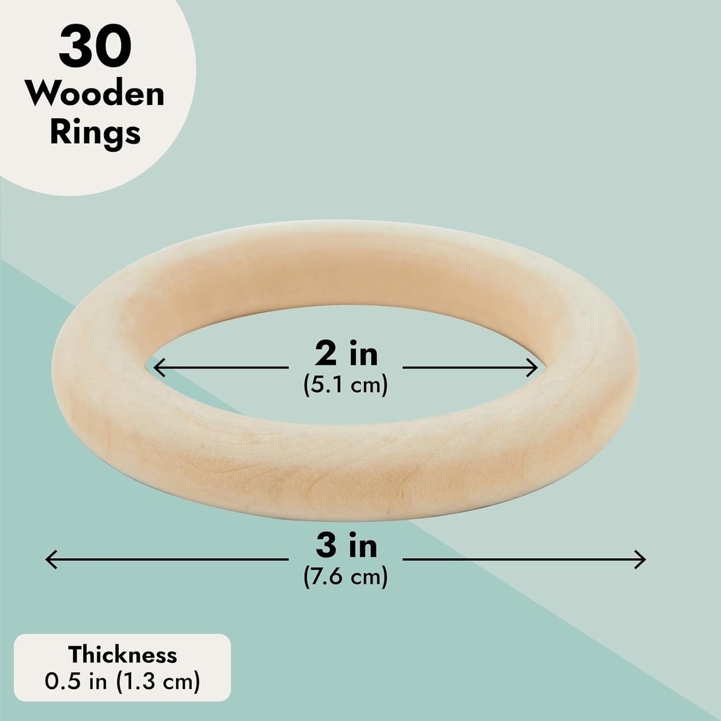 Wooden Rings for Crafts, Macrame, Crochet, Jewelry Making, Natural Unfinished 3 Inch Wood Rings (75mm, 30 Pack)