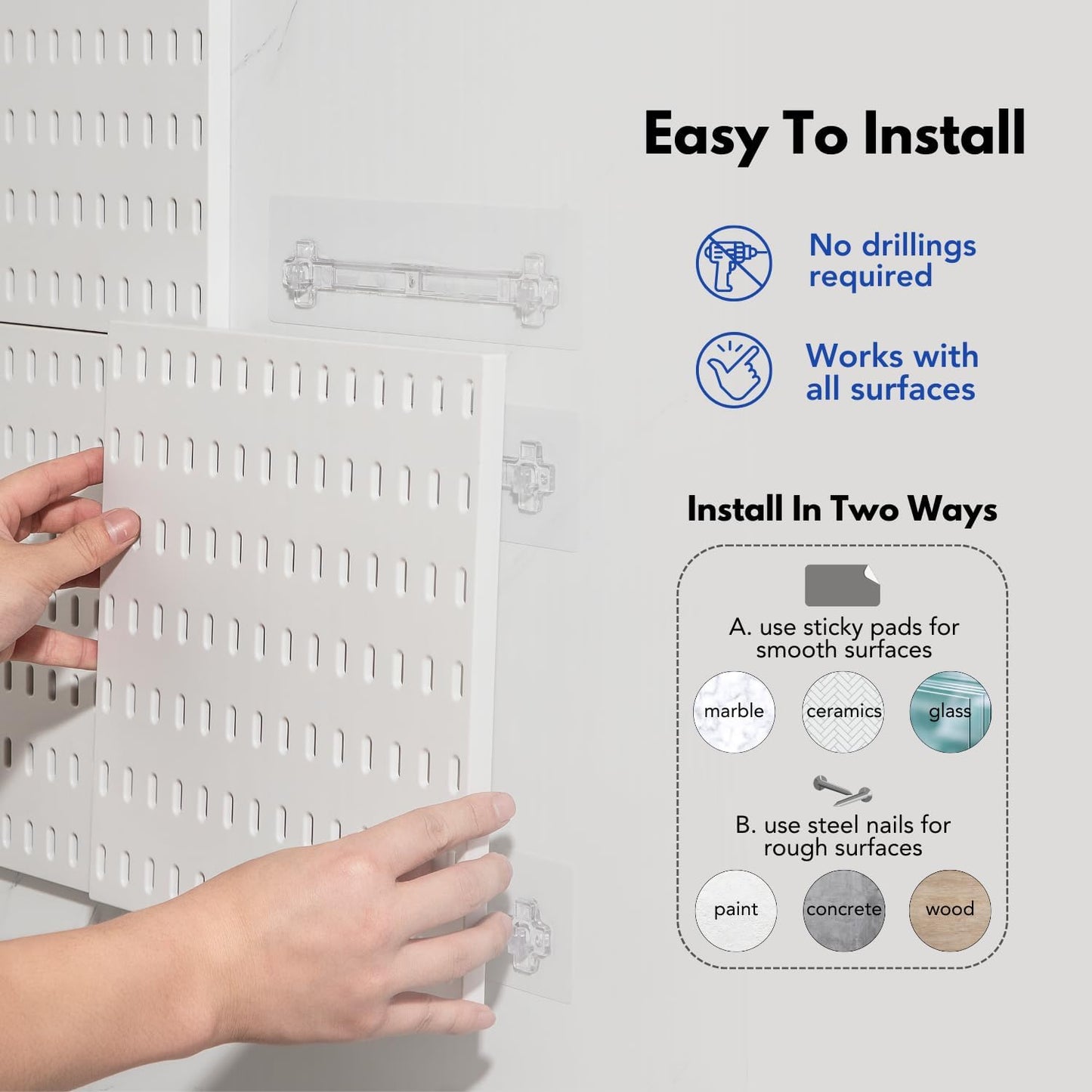 Keepo Pegboard Combination Kit, Pegboards and Accessories Modular Hanging for Wall Organizer, Crafts Organization, Ornaments Display, Nursery Storage, Peg Board (White, 44″×22″)