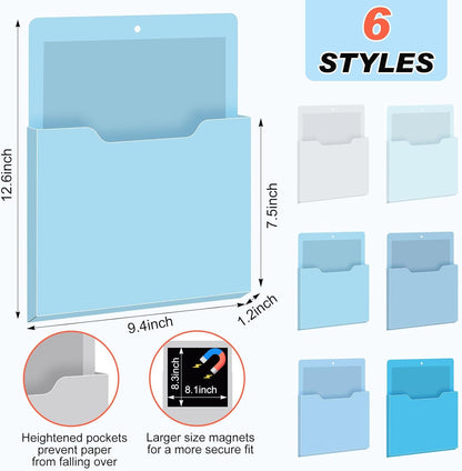Fuutreo 6 Pcs Magnetic Wall File Organizer Magnetic Wall File Holder Refrigerator Magazine Holder for Mail Letters Paper(Aqua Green,Vertical-large)