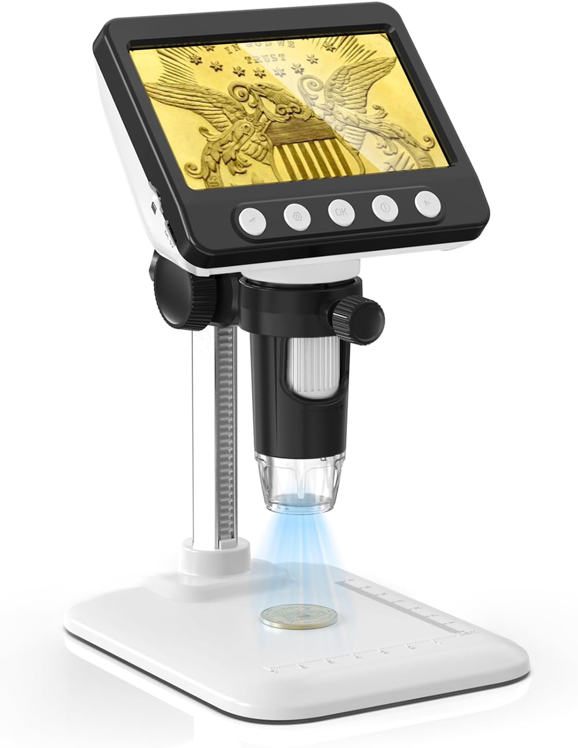 Coin Microscope, 4.3" LCD USB Digital Microscope 1000X Coin Magnifier with 8 Adjustable LED Lights, 1080P PC View Compatible with Windows/MacBook for Adults Kids