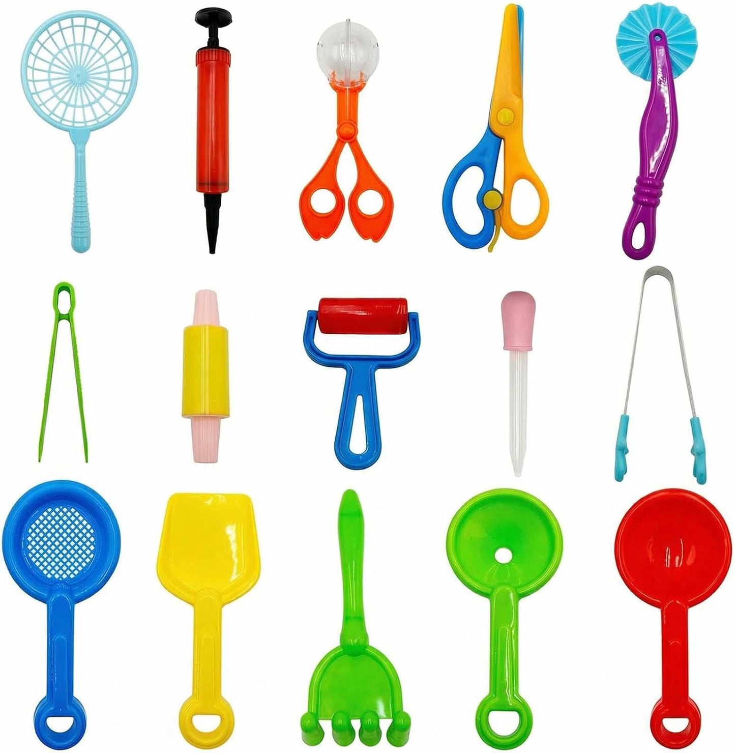 15 Pieces Sensory Bin Filler Sensory Motor Aids, Fine Motor Skills Handy Scooper Set with 5 Scoops, Silicone Tongs, Plastic Forceps, Scissors Clip, Air Pump, Dropper