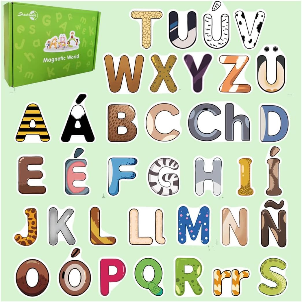 Spanish Magnetic Letters and Animals, Fridge Magnets for Toddlers, Animales y Abecedario para Niños en Español,