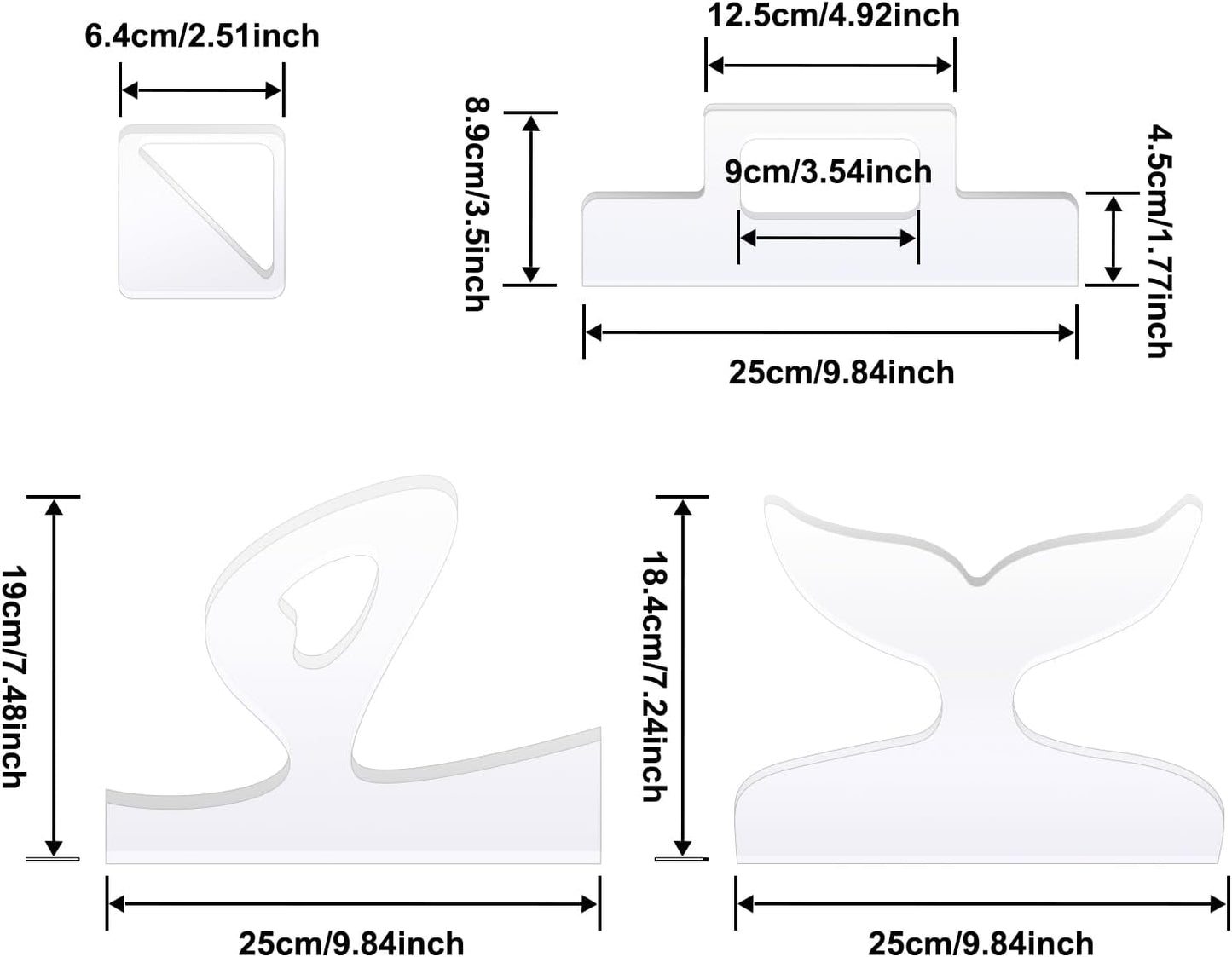 Router Templates, 4pcs Acrylic Charcuterie Board Handle Template, LYMOI Clear Cut Board Thick Handle Template, Angled Curvy Tracing Stencils Cut Guide Tools for Kitchen Woodworking. (Style 1)