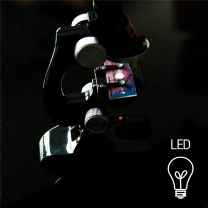 Little World Science Kits for Kids Beginner Microscope Kit with LED 100X 400X and 1200X Black Magnification Kids Educational Toy Birthday Halloween