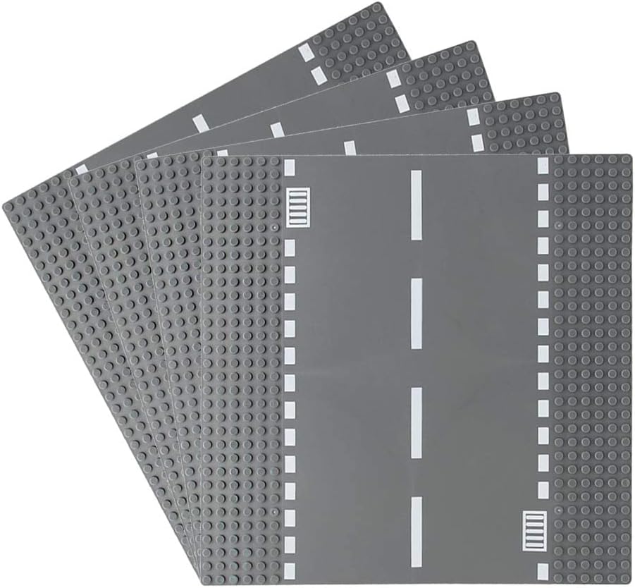 Feleph Classic Road Baseplates City Street Curve Road Building Block Kit 10 x 10 Inches Town Base Plate for Building Bricks Compatible with All Major Brands(Curve 2 Pieces)