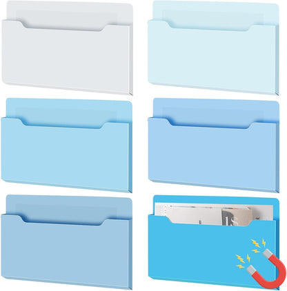Fuutreo 6 Pcs Magnetic Wall File Organizer Magnetic Wall File Holder Refrigerator Magazine Holder for Mail Letters Paper(Aqua Green,Vertical-large)