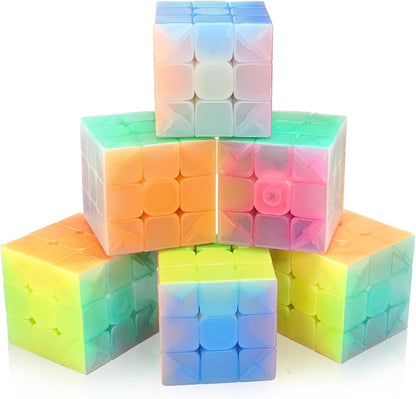 Vdealen 3x3x3 Speed Cube Set, 6 Pack Speed Cube Bulk Magic Cube Set, School Classroom Prize for Students Birthday Party Favors Stocking Stuffers Gifts for Kids Teens Adults(Carbon Fiber Sticker)