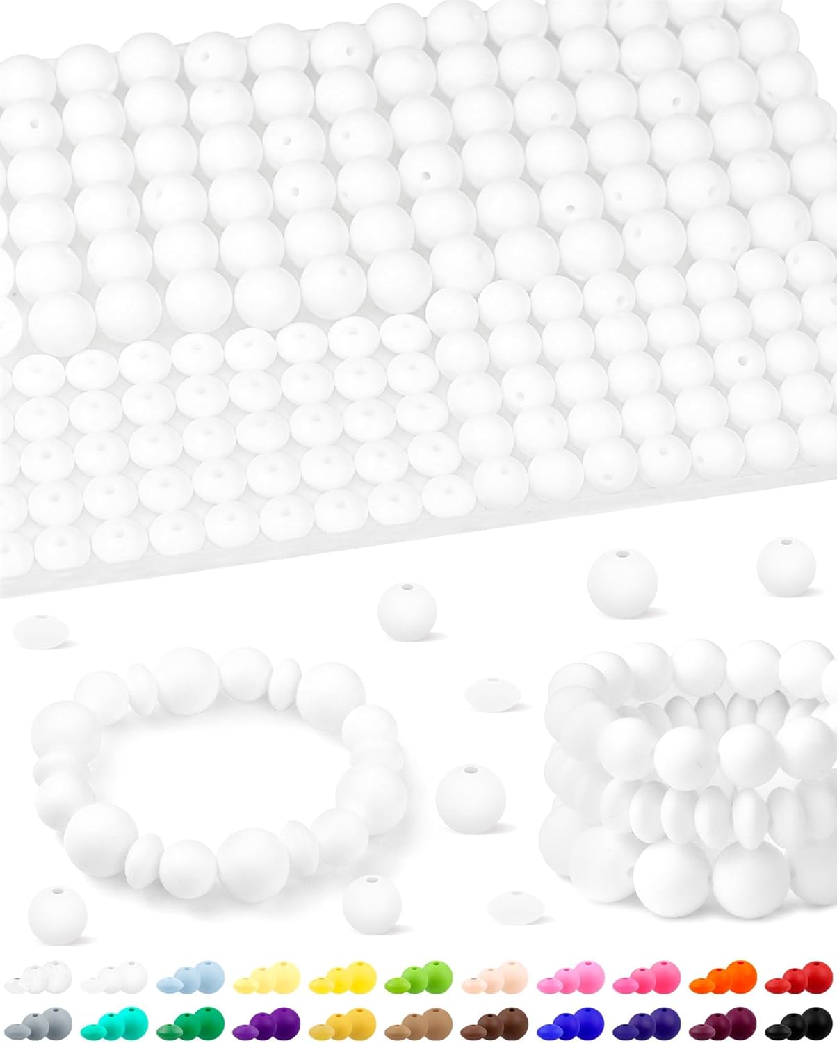 200Pcs FIVEIZERO Mixed Silicone Beads for Keychain Making, 12mm 15mm Round and 12mm Lentil Silicone Beads for Pens Bracelet Necklace DIY Crafts(Black)