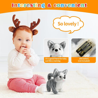 KSABVAIA Plush Teddy Toy Puppy Electronic Interactive Dog - Walking, Barking, Tail Wagging, Stretching Companion Animal for Kids Toddlers