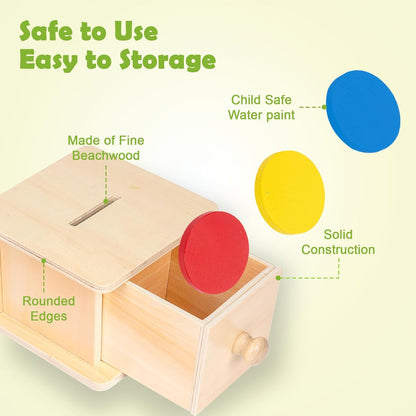 Adena Montessori Coin Box -Natural Wood Double-Sided Object Permanence Box Toy for 1-Year-Old Babies, Wooden Montessori Developmental Toy for 6-12 Month, Early Learning Gift
