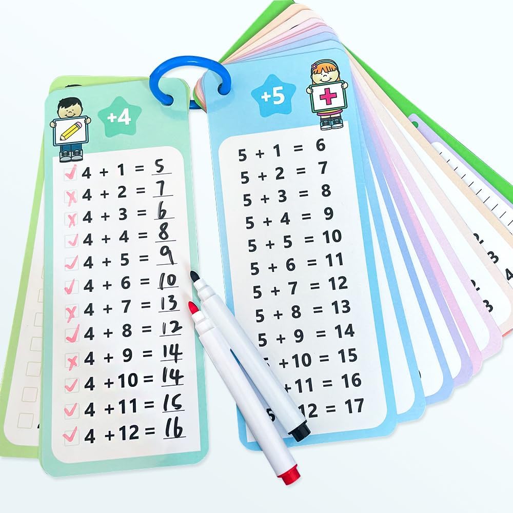 Lachilly Multiplication Flash Cards 0-12 with 2 Dry Erase Pens, Educational Times Table Flashcards for Kids, Self Check Classroom Home Learning Aids, Elementary School Teacher Teaching Aids, 15 Cards