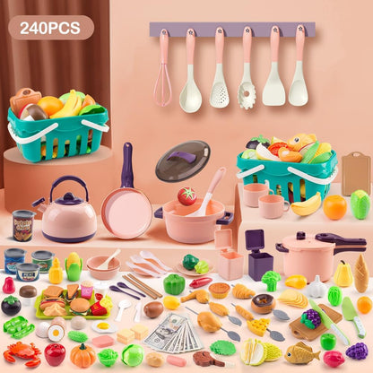 60Pcs Kids Mini Play Kitchen Accessories, Pretend Cooking Play Set with Cookware, Tableware & Fruit & BBQ Sets, Learning Gift for Boys, Girls, Toddlers,Yellow