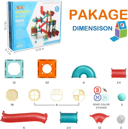 Magnetic Tiles,125 Piece Pipe Magnetic Blocks for Toddlers, 3D Clear Magnets Toys, STEM Toy Children Magnetic Tiles Building Set for Kids Boys Girls Age 3 4 5 6 Year Old 3