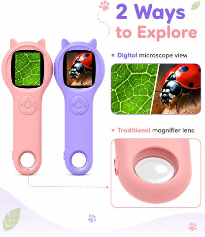 Microscope for Kids - Electronic Handheld Magnifying Glass for Children-STEM Outdoor Science Kit for Summer Travel & Camping Toy,Birthday Gifts Toys for 5-8 9-12 Year Old Girls（Purple）