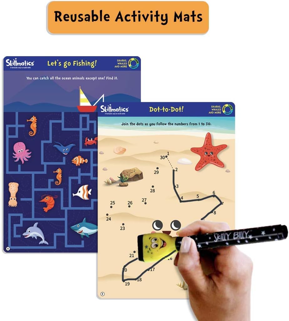 Skillmatics Educational Game - Dots & Mazes, Reusable Activity Mats with Dry Erase Marker, Gifts, Travel Toy, Ages 3 to 6