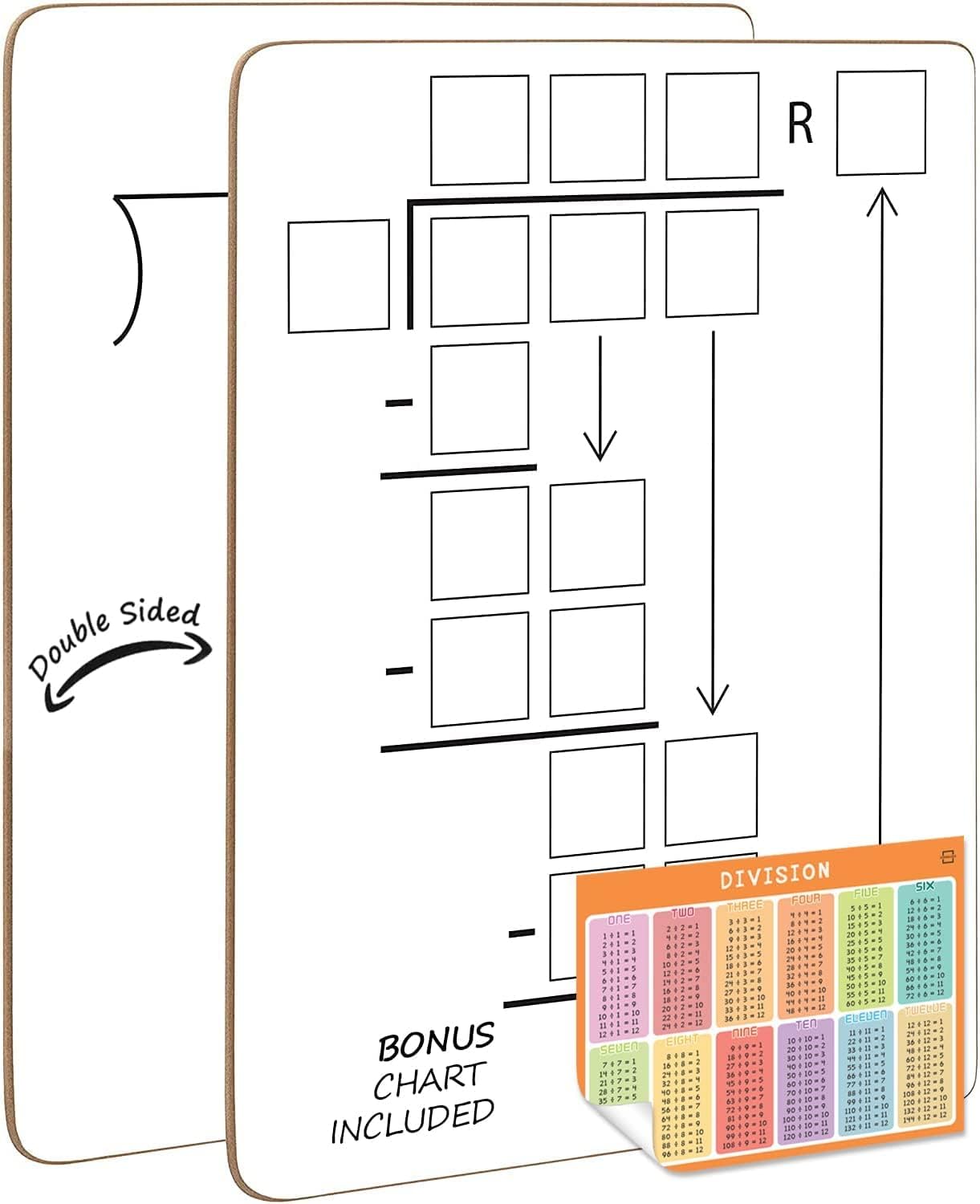 Dry Erase Multiplication & Division Board 9"x12" Double Sided Practice Whiteboard with 2x1 & 2x2 Digit Multiplication for Home, School, Classroom, Kids, Students Math Manipulatives Lapboard