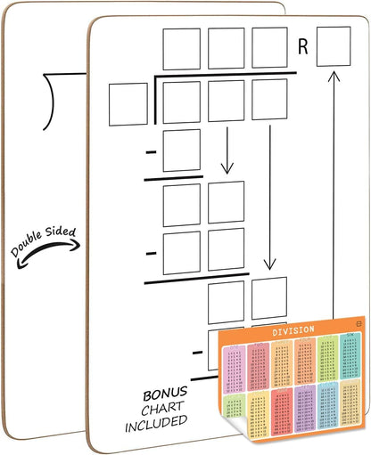 Dry Erase Multiplication & Division Board 9"x12" Double Sided Practice Whiteboard with 2x1 & 2x2 Digit Multiplication for Home, School, Classroom, Kids, Students Math Manipulatives Lapboard