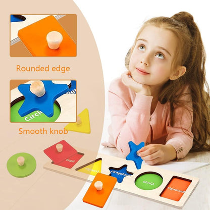 Montessori Toy Wooden Shape Peg Puzzles Montessori Baby Puzzle Geometric Shape Puzzle with Board Knob Preschool Wooden Puzzles for Toddlers 1-3 Year Old