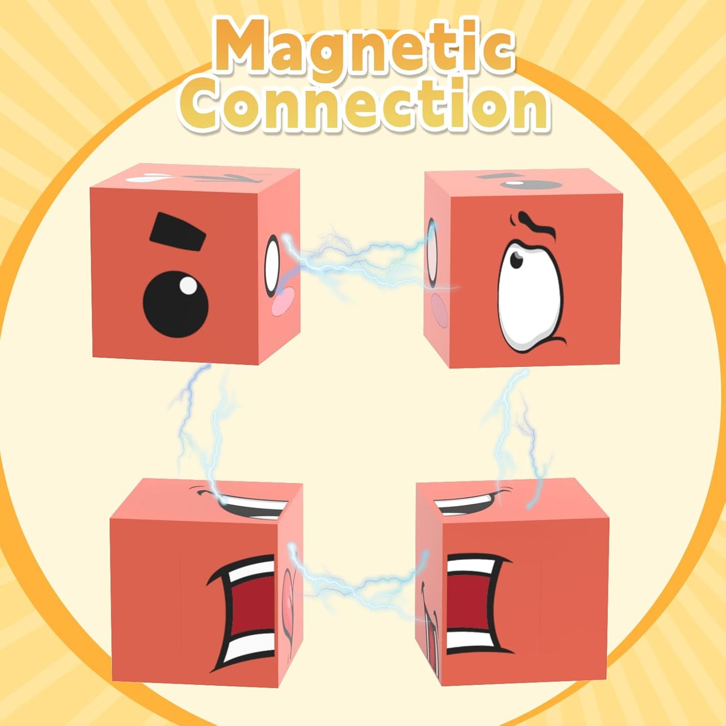 Face Changing Magnetic Cube Game, Expression Puzzle Magnetic Building Blocks Pattern Matching Game, Educational Puzzles Toy, Magnet Cubes,Board Games for Kids and Adults with Bell,16 PCS Magnet Blocks