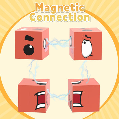 Face Changing Magnetic Cube Game, Expression Puzzle Magnetic Building Blocks Pattern Matching Game, Educational Puzzles Toy, Magnet Cubes,Board Games for Kids and Adults with Bell,16 PCS Magnet Blocks