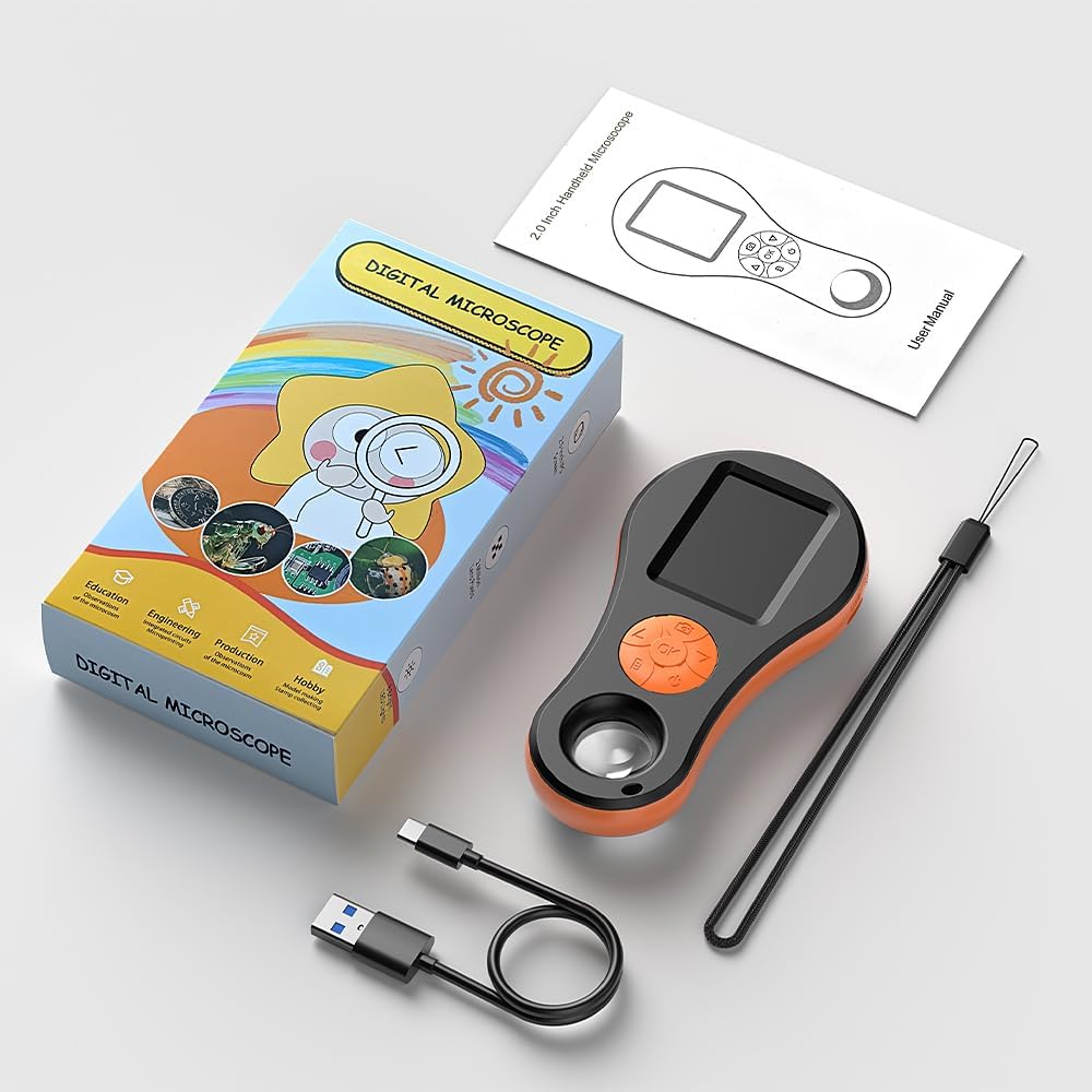 Digital Microscope Handheld 2.0 inch IPS Color Screen,Portable Digital Magnifying Glass,Marco Microscope for Kids,Built-in 8LED Lights,USB Compatible with PC Windows, Mac OS