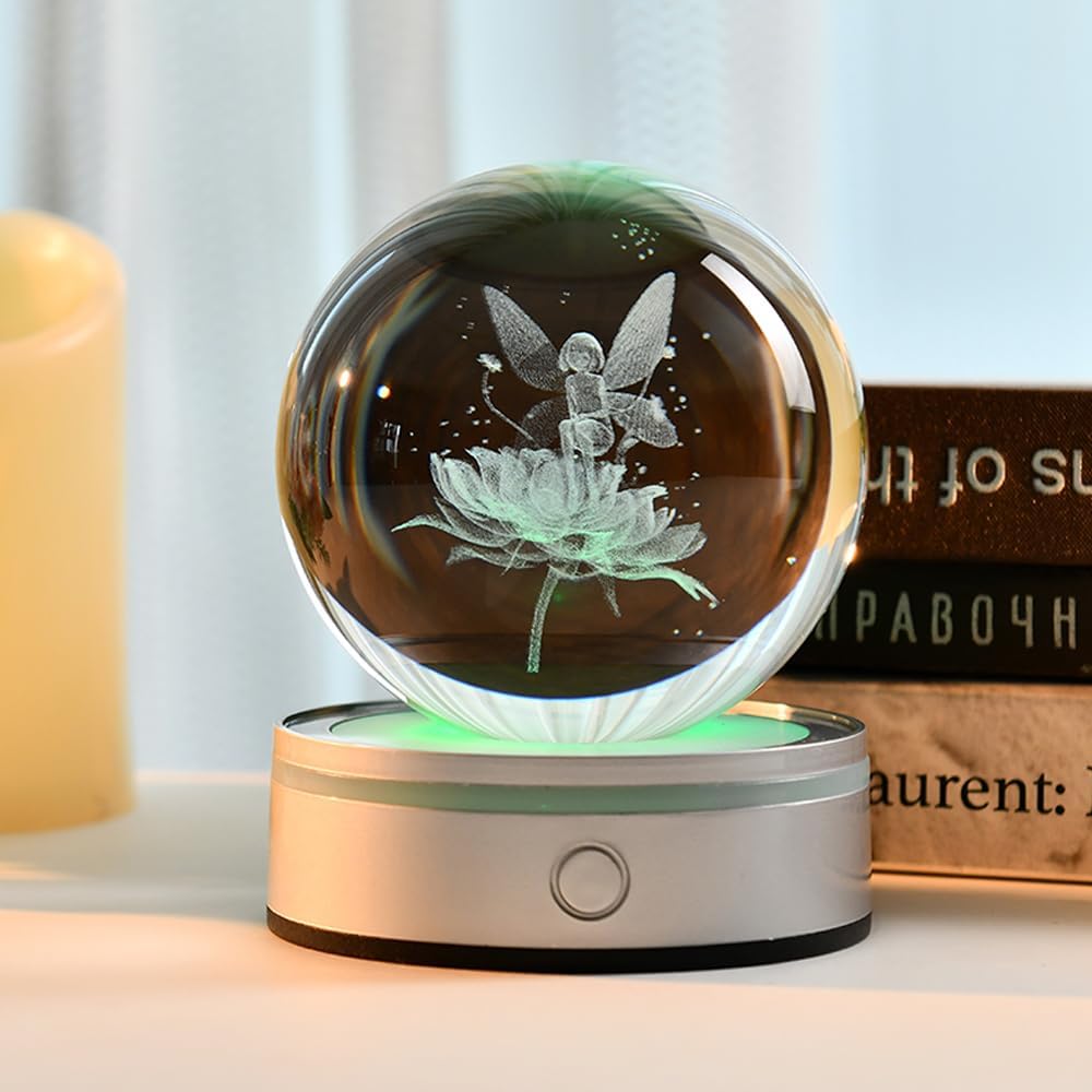 3D Solar System Crystal Ball Universe Glass Ball Space Astronomy Gift Planets Model Science Astrophysics Gifts Solar System Night Light Glass Globe Decor with 12 Colorful Modes Light Base