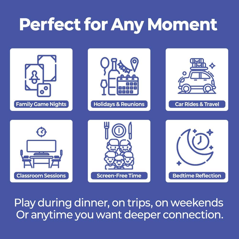 ConvoCards – 150 Family Conversation Cards with Bingo Boards, Fun Dinner Table Game with 6 Categories of Engaging Questions for Kids, Teens & Adults to Connect, Game Night & Road Trip Group Activity