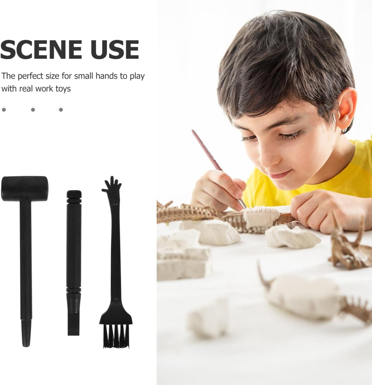 BESTonZON Archaeological Excavation Tools Kit for Kids 10-Piece Dinosaur Digging Set with Hammer Chisel Brush Gemstone Dig Toys for Educational Science Play