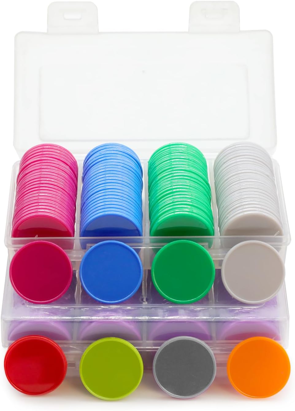 Set of 100 Opaque Plastic Learning Counters Mini Poker Chips Game Tokens with Storage Box (Black+White+Blue+Purple, 1 Inch)