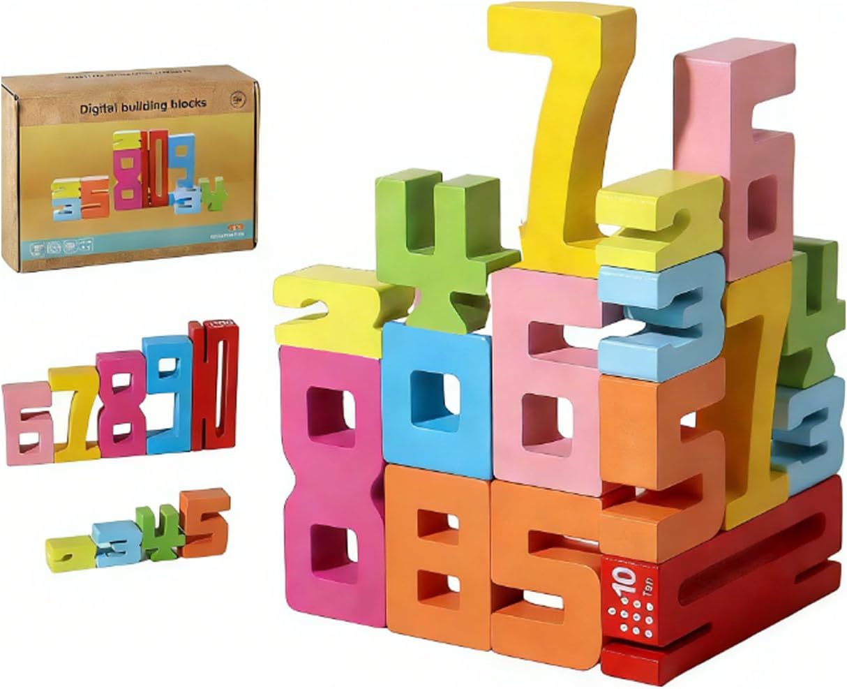 BOVVSKY Wooden Number Building Blocks, Montessori-Inspired Wooden Number Building Blocks, Math Learning Toys for Kids Digital Educational Counting Toys (20pcs)