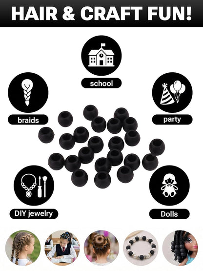 100 Small Silicone Hair Beads Glow in Dark for Kids Girls Braids, 5mm Colorful Soft Silicone Hair Beads, 1 Plastic Quick Beaders for Hair Braids, 50 Elastic Rubber Bands