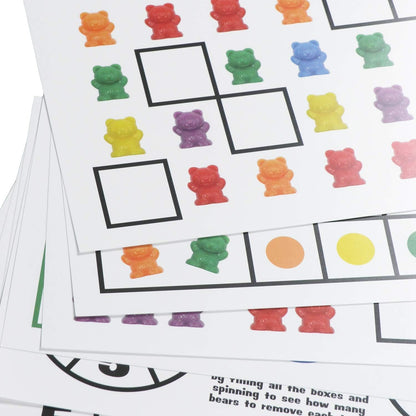 Legato Counting Bear Activity Sheets and eBook; 20 Large, Glossy Card Stock Sheets (each 8.5" x 11"); Helps with Patterns, Graphing, Colors, and More! Use with any 1" bear manipulative with 6 colors.