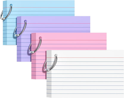 Index Cards 3x5 Inches, 300 PCS, Colored Flash Cards With Ring, Punched Lined Study Card Ruled Flashcards Notecards, Ruled Front And Blank Back, Note Card for School, College And Home