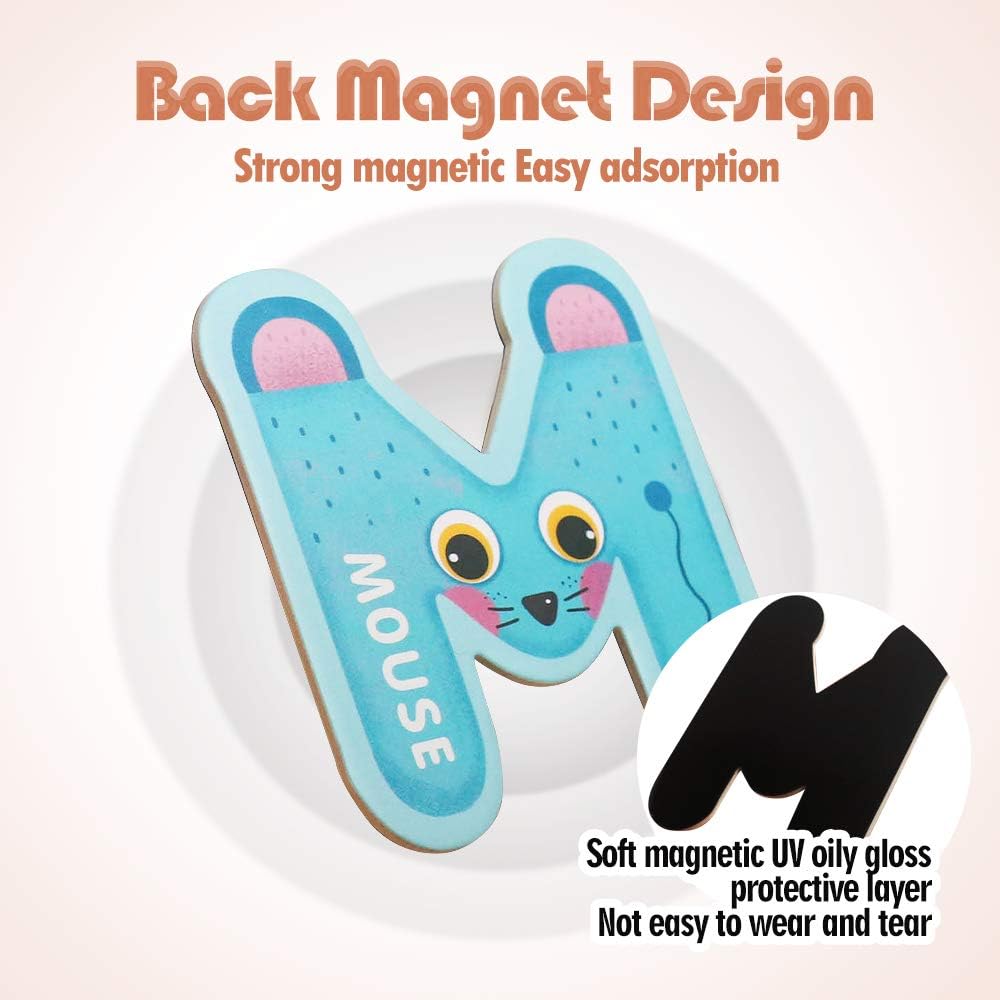USATDD Jumbo Magnetic Letters Colorful ABC Alphabet Animal Shape Toys Large Uppercase Refrigerator Fridge Magnets Preschool Educational Toy Set Learning Spelling Game for 3 4 5 Year Old Toddler Kids