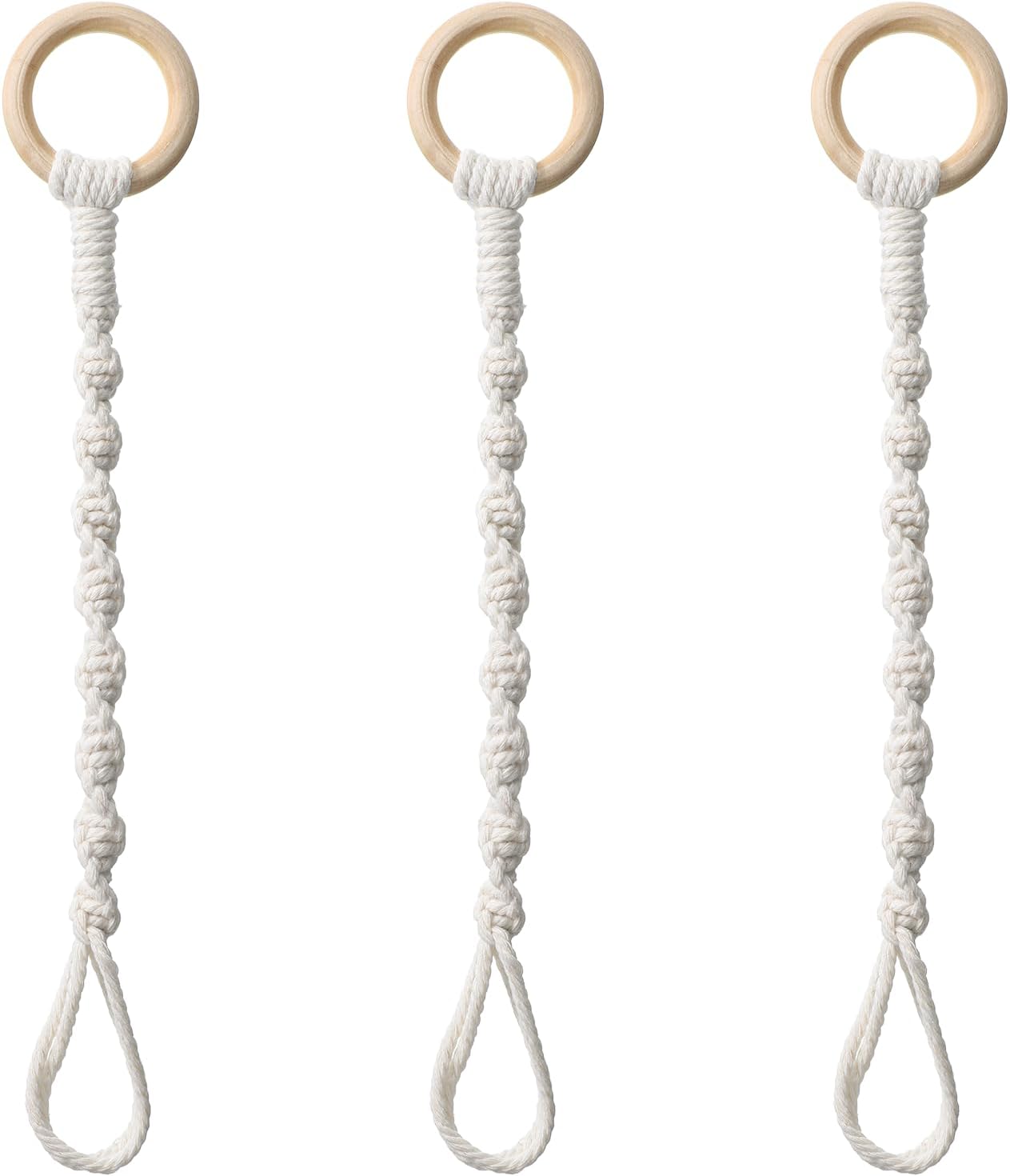 3 Pcs Adjustable Macrame Plant Hanger Extenders with Wooden Ring Handmade Woven Hanging Basket Extension Connectable Rope Hanging Plant Extender for Outdoor Indoor Plants Pot Holder Home Decor