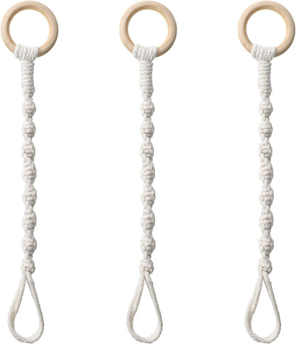 3 Pcs Adjustable Macrame Plant Hanger Extenders with Wooden Ring Handmade Woven Hanging Basket Extension Connectable Rope Hanging Plant Extender for Outdoor Indoor Plants Pot Holder Home Decor