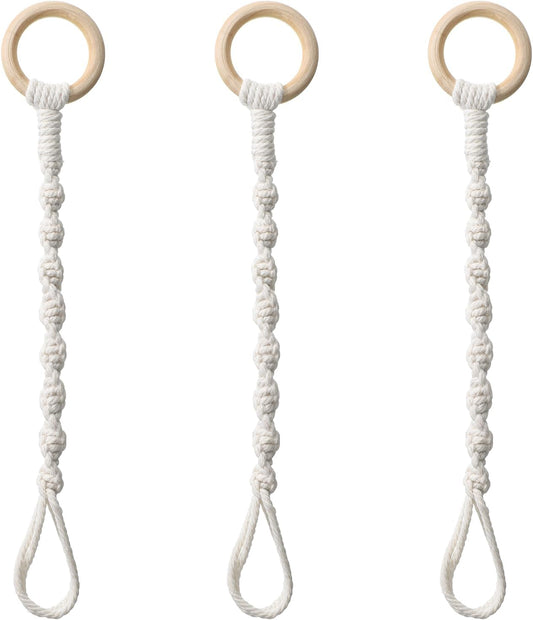 3 Pcs Adjustable Macrame Plant Hanger Extenders with Wooden Ring Handmade Woven Hanging Basket Extension Connectable Rope Hanging Plant Extender for Outdoor Indoor Plants Pot Holder Home Decor