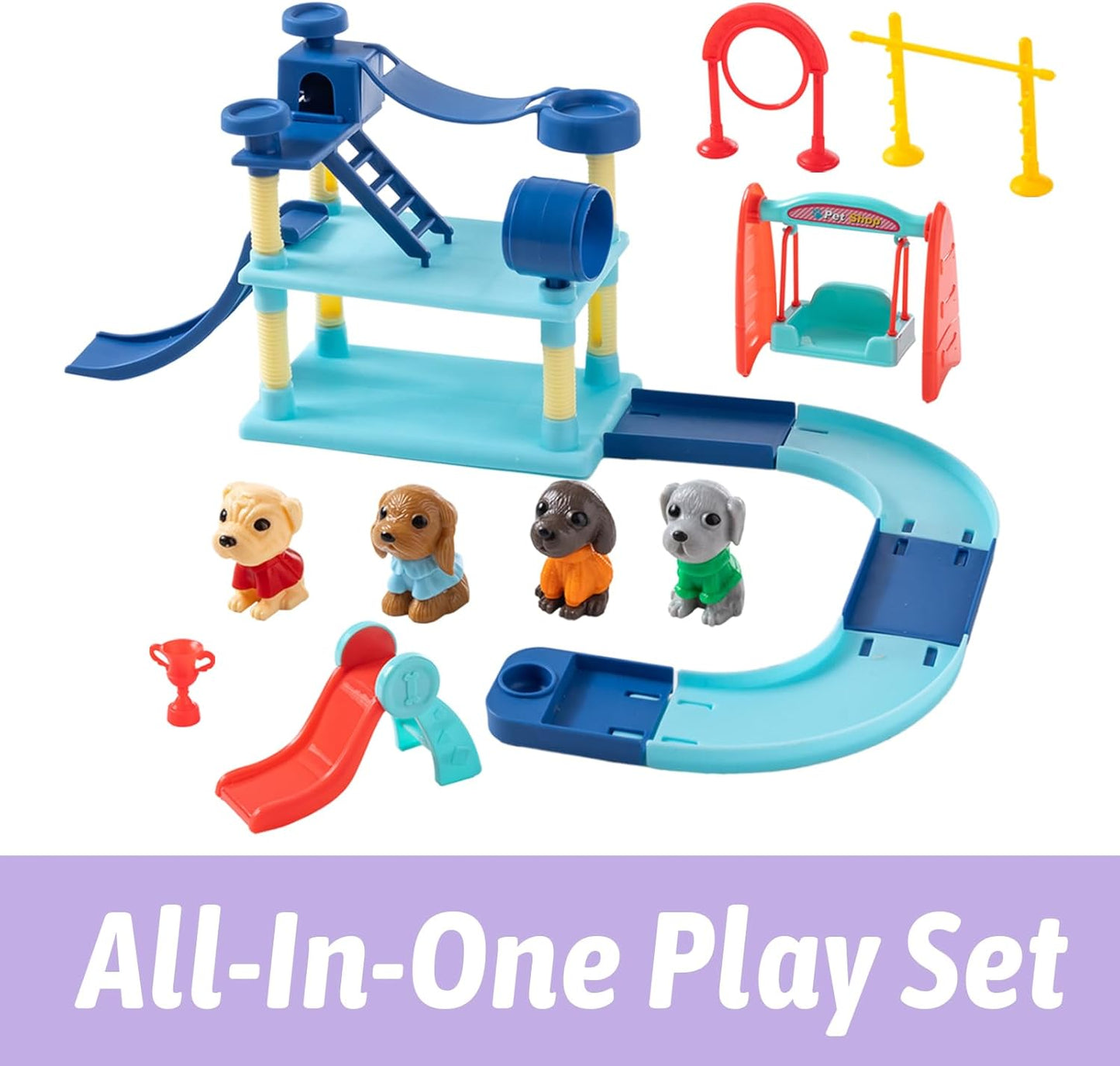 Pet Track Set, Pet Sensory Bin for Kids, All-in-One Animal Sensory Sand Kit with Dog Playset & Tools
