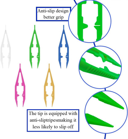 Ckyleole 9 Pieces 3 Colors Plastic Tweezers 4.13 Inch Craft Tweezers Forceps Thickened Plastic Sturdy Fine Motor Skill Learning for Perler Beads Jewelry Making Family Classroom School