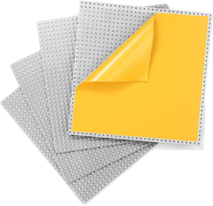 MIMAX Peel-and-Stick Baseplates - Self Adhesive Building Brick Plates - Compatible with All Major Brands - 4 Pack - 10 inch x 10 inch (Dark Gray)