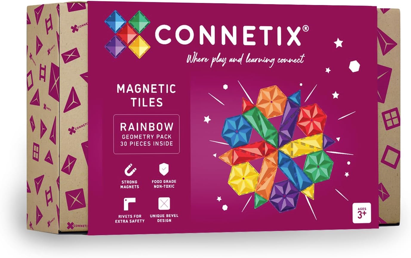 CONNETIX Magnetic Tiles Rainbow Geometry Pack, 30 Pieces