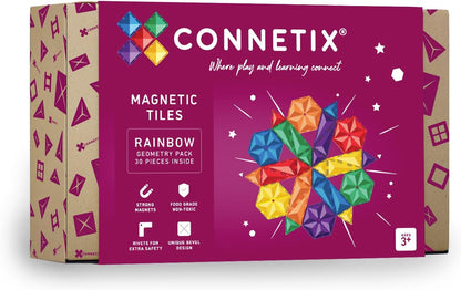 CONNETIX Magnetic Tiles Rainbow Geometry Pack, 30 Pieces