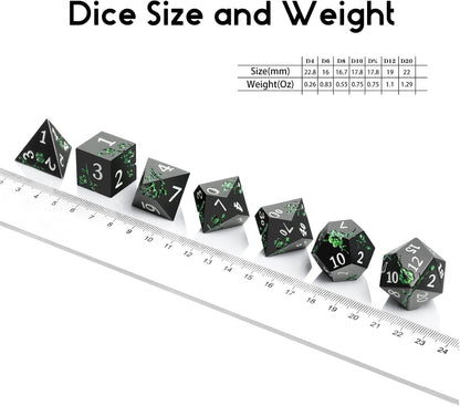 DnDnD Heavy Polyhedral Metal Dice Set with Metal Box, 7-die Shiny Blue Surface with Golden Number for RPG,Dungeons and Dragons,Pathfinder,Shadowrun,D&D,Role Palying Game and Math Teaching - Colors B