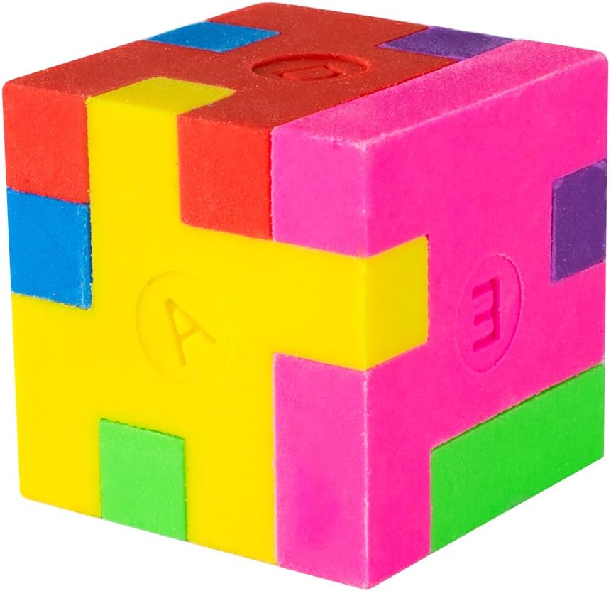 Super Z Outlet 12 Pack Colorful Puzzle Erasers Miniature Pencil Erasers Children Party Favors, Classroom Student Prize Packs, Brain Teasers (Cube)